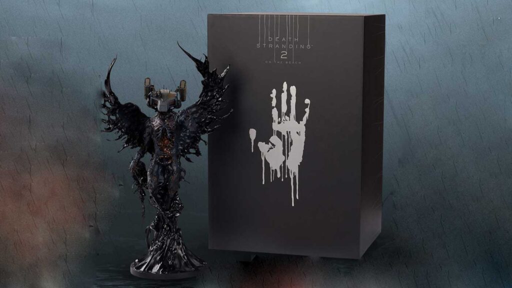 La action figure e la scatola di collezione della Collector's Edition di Death Stranding 2: On the Beach