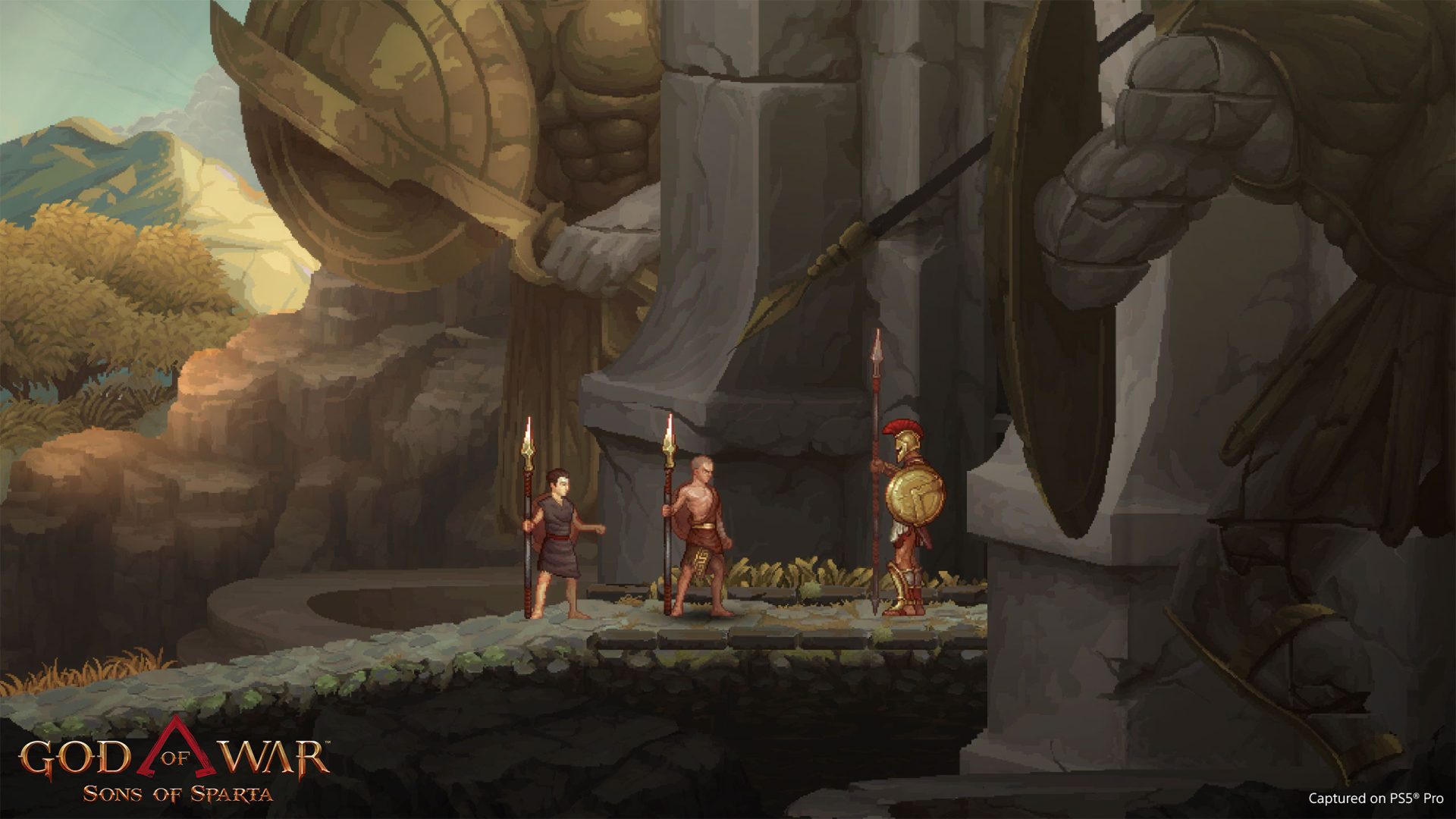 Kratos o Deimos che trovano un artifatto antico in God of War Sons of Sparta | God of War Sons of Sparta Opportunista Artifatti