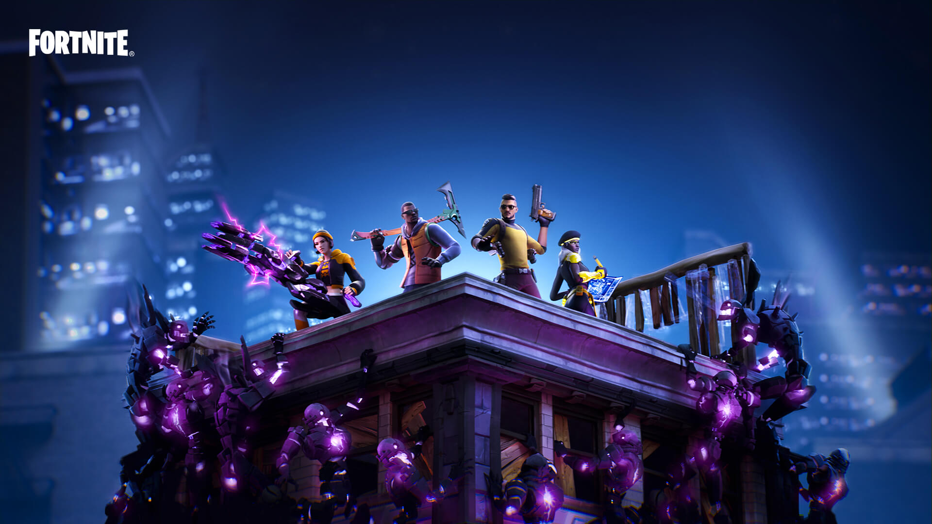 Fortnite Scatto dell'Orda, squadra di giocatori combatte contro i Mostri del Cubo nella modalità Horde Rush